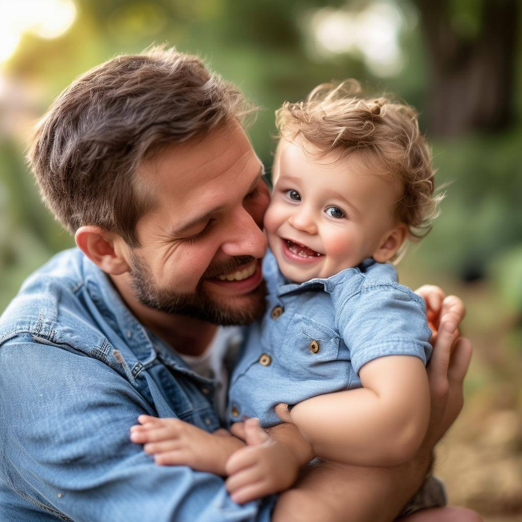 Young father happy with a cute toddler boy