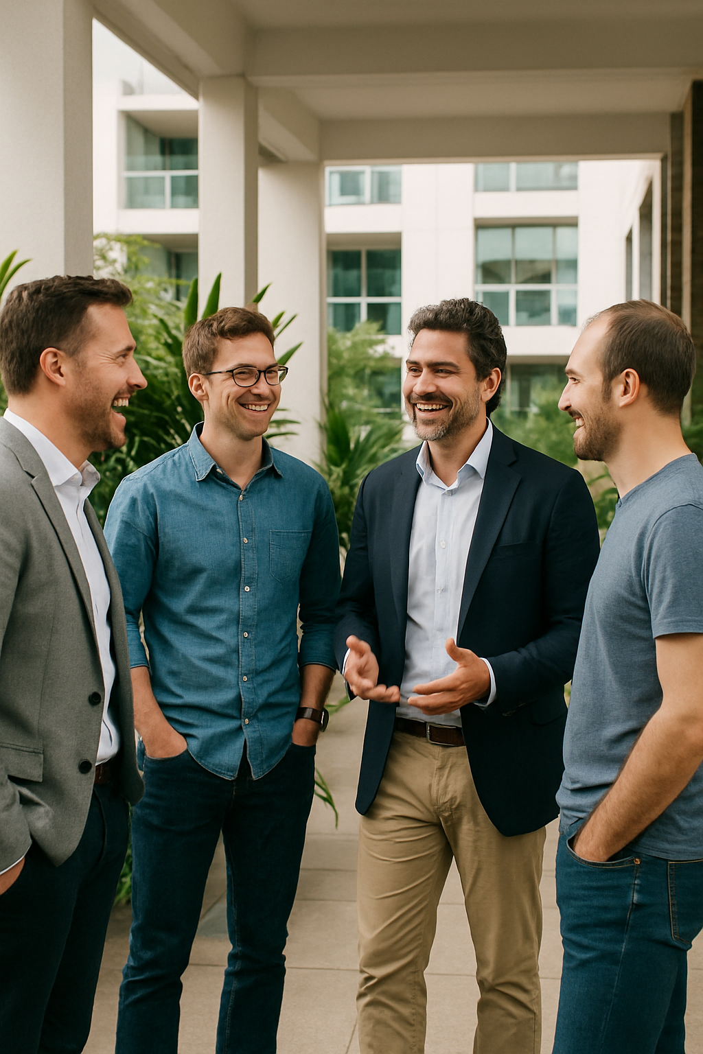 photographic Un grupo de hombres conversando abiertamente todos son blancos algunos visten business casual estn entre los 30 y 50 aos otros visten cas-1